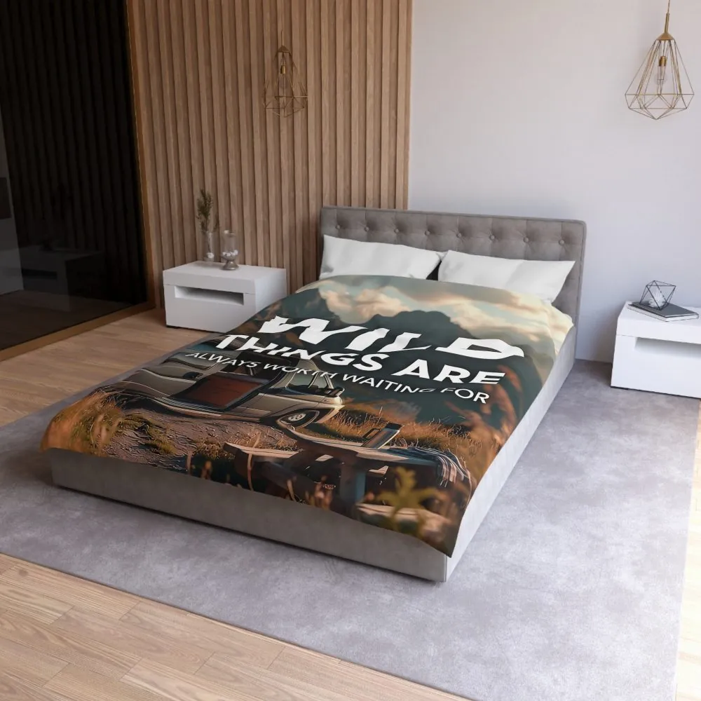 1844237208432576498_2048.jpeg Duvet Cover — "Wild Things Are Always Worth Waiting For" Scenic Camper Bedroom Decor