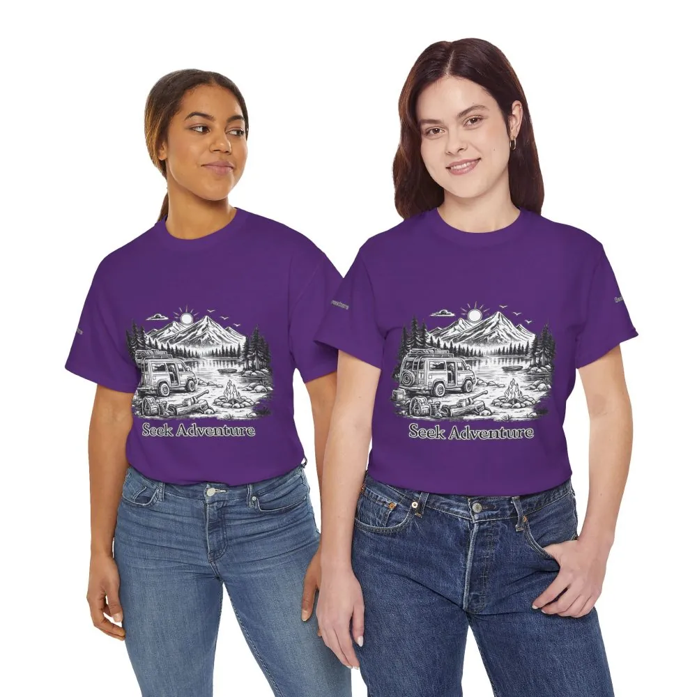 Unisex Heavy Cotton Tee — "Seek Adventure" Design Minimal-Line