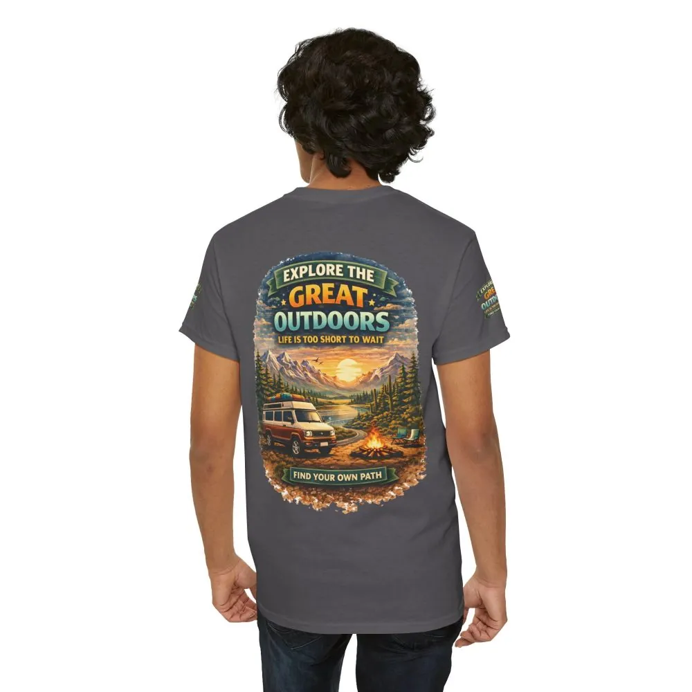 Unisex Heavy Cotton Tee — "Explore The Great Outdoors" Design Scenic-Line