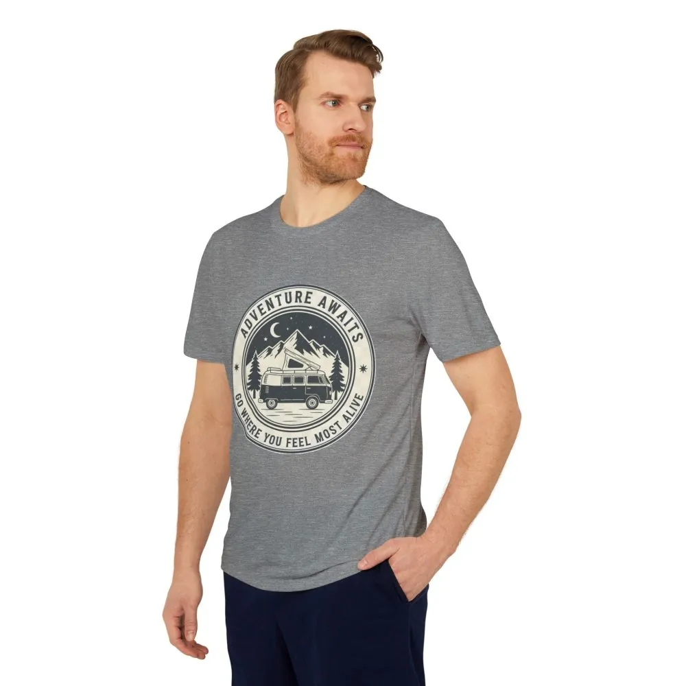 T-Shirt(Adidas) - 'Adventure Awaits-Go Where You Feel Most Alive' (Front + back printed)