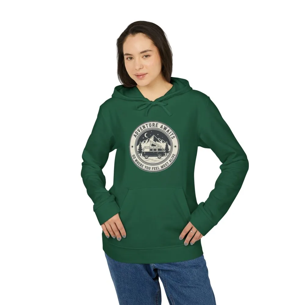 1854294813080042840_2048.jpeg Hoodie(Adidas) — 'Adventure Awaits-Go Where You Feel Most Alive' Outdoor Travel Pullover (Front + Back Printed)