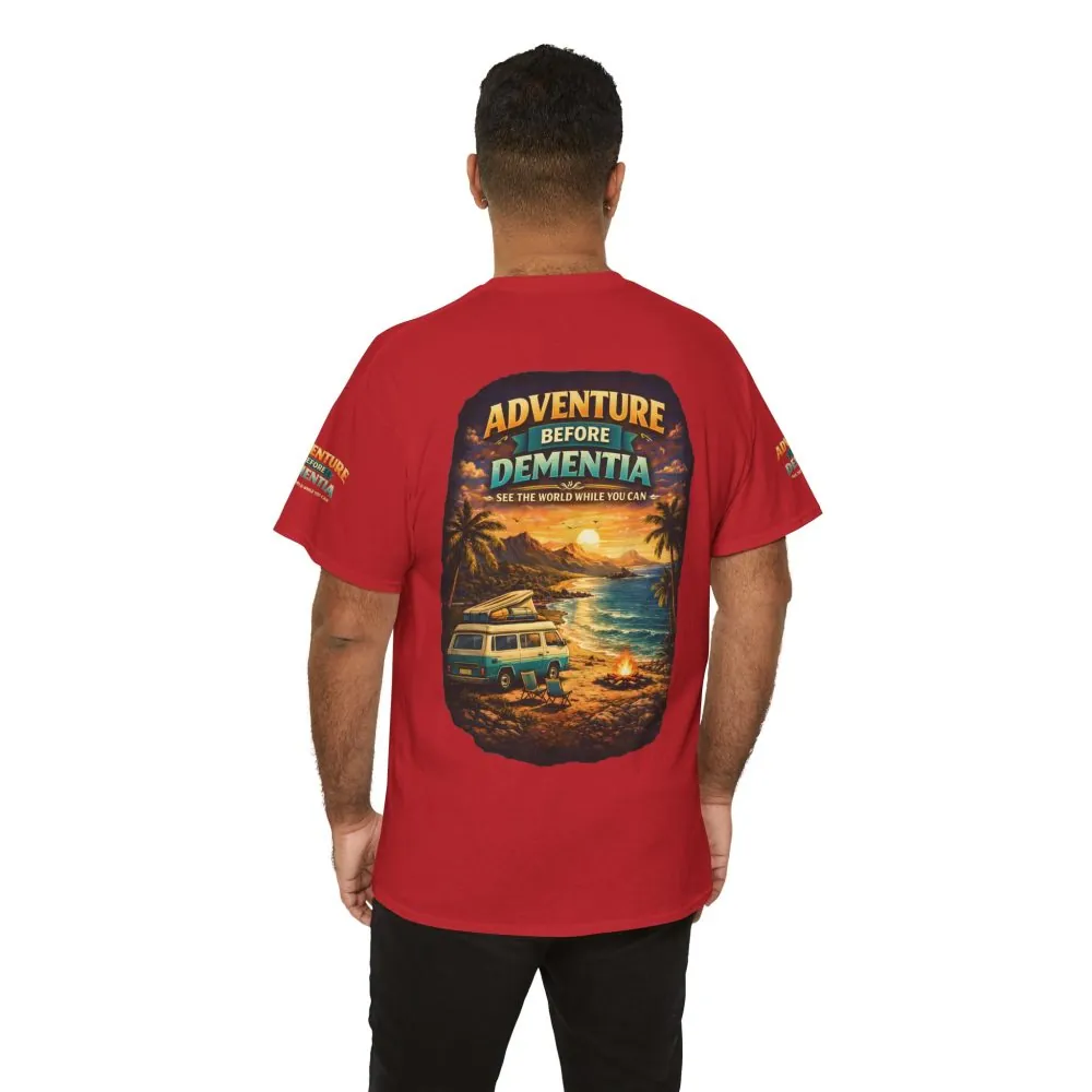 Unisex Heavy Cotton Tee — "Adventure Before Dementia" Design Scenic-Line
