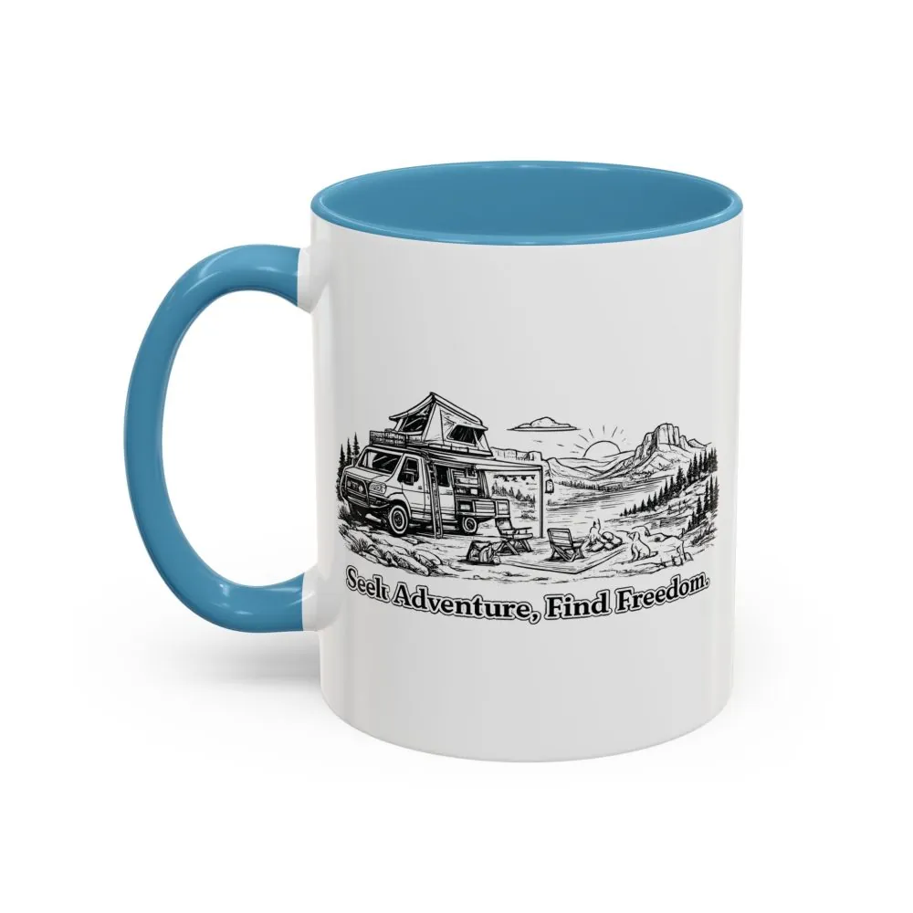 1856932007726663002_2048.jpeg Accent Coffee Mug (11, 15oz) — "Seek Adventure, Find Freedom" Design Minimal-Line