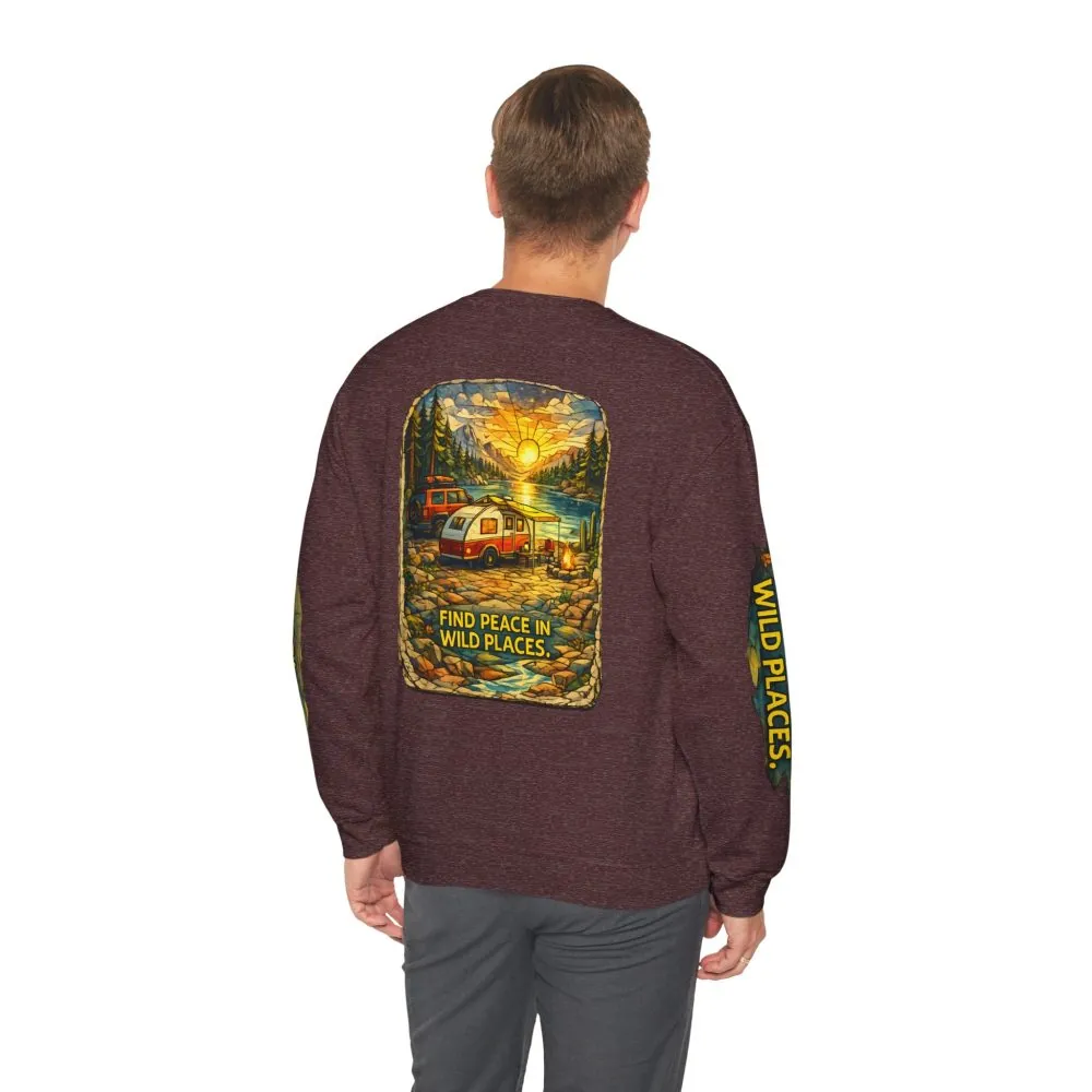 Unisex Heavy Blend™ Crewneck Sweatshirt — "Find Peace In Wild Places" Design Cubic-Line