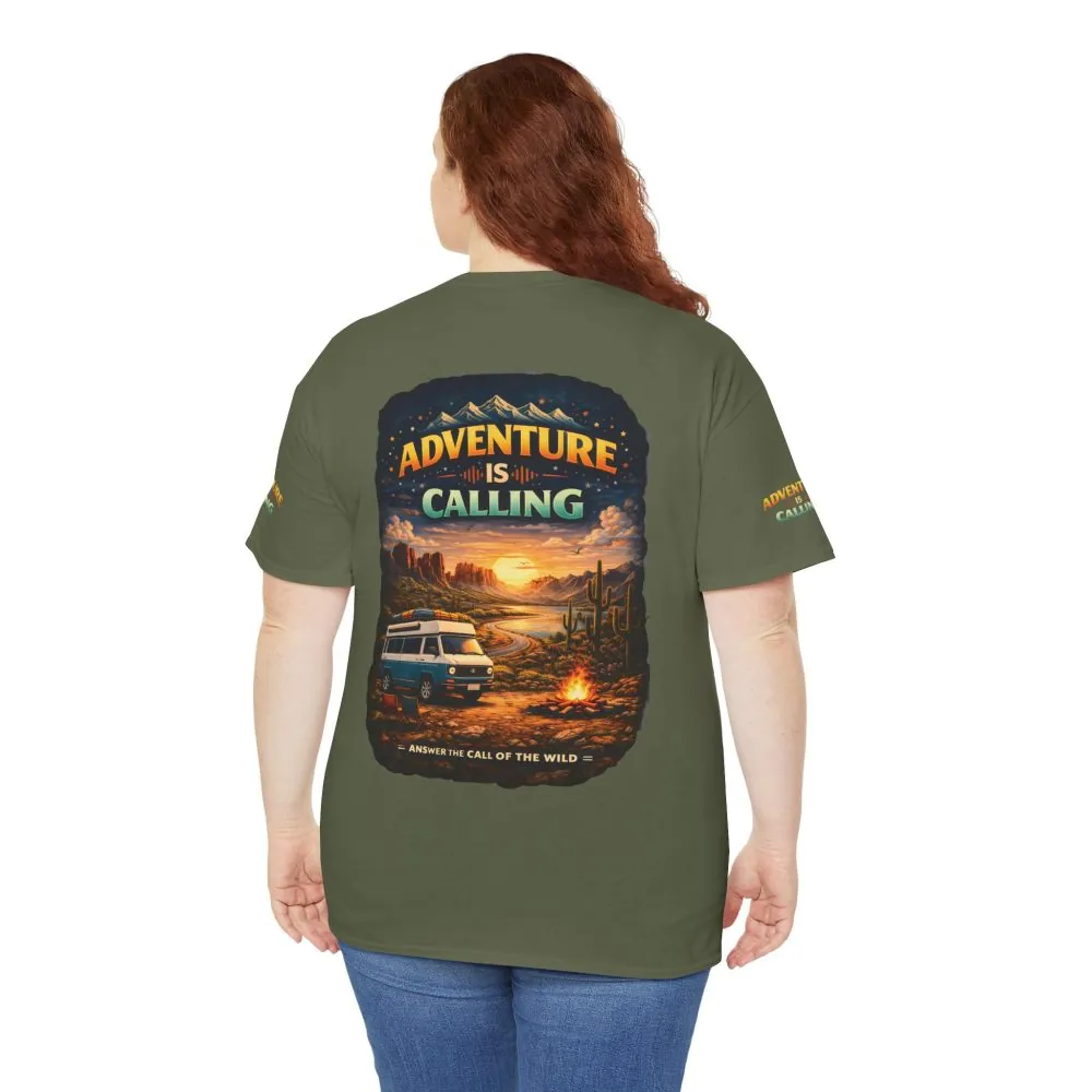Unisex Heavy Cotton Tee — "Adventure Is Calling" Design Scenic-Line