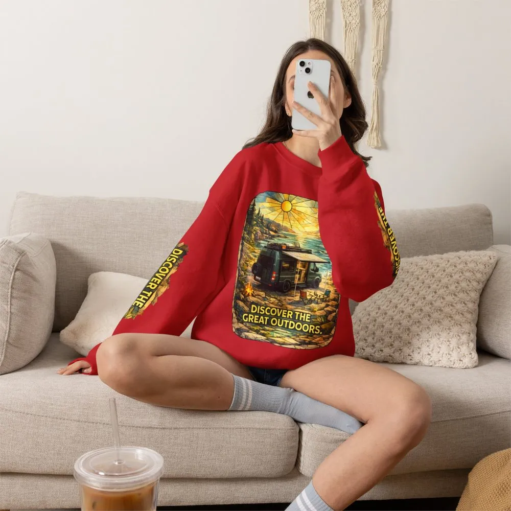 Unisex Heavy Blend™ Crewneck Sweatshirt — "Discover The Great Outdoors" Design Cubic-Line