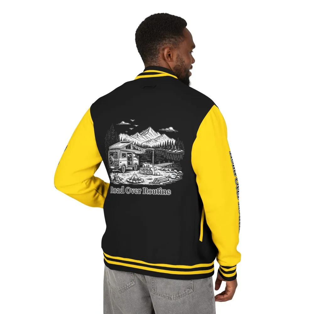 Unisex Heavyweight Letterman Jacket — "Road Over Routine" Travel Varsity Coat