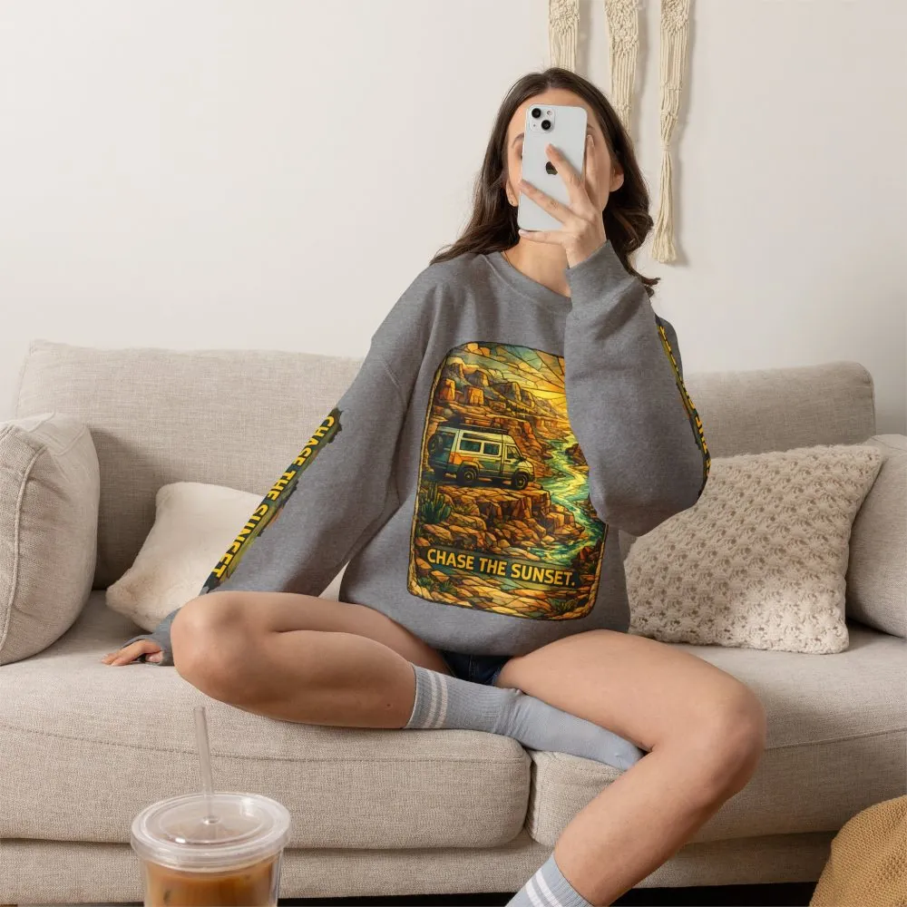 Unisex Heavy Blend™ Crewneck Sweatshirt — "Chase The Sunset" Design Cubic-Line