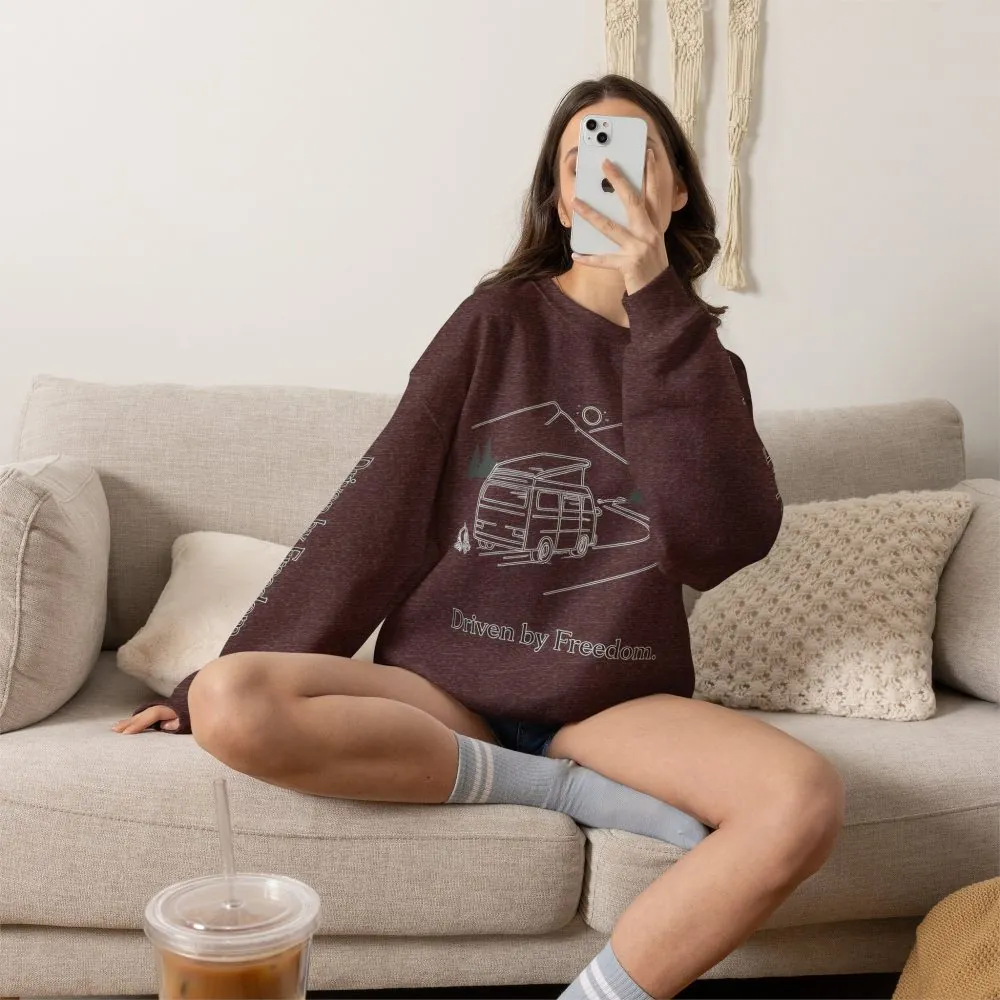 Unisex Heavy Blend™ Crewneck Sweatshirt — "Driven By Freedom" Design Minimal-Line