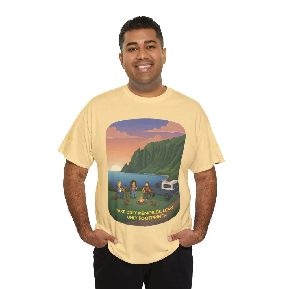 Unisex Heavy Cotton Tee — "Take Only Memories-Leave Only Footprints" Design Sitcom-Line