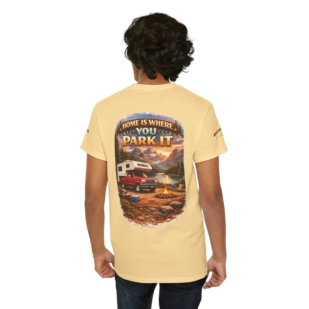 Unisex Heavy Cotton Tee — "Home Is Where You Park It" Design Scenic-Line