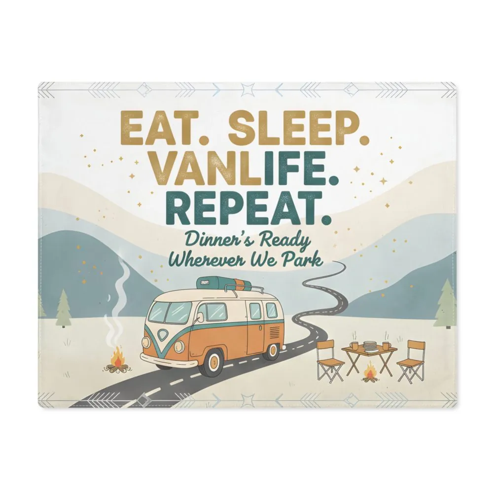 Vanlife Placemat — "Eat. Sleep. Vanlife. Repeat." Campervan Dining Mat