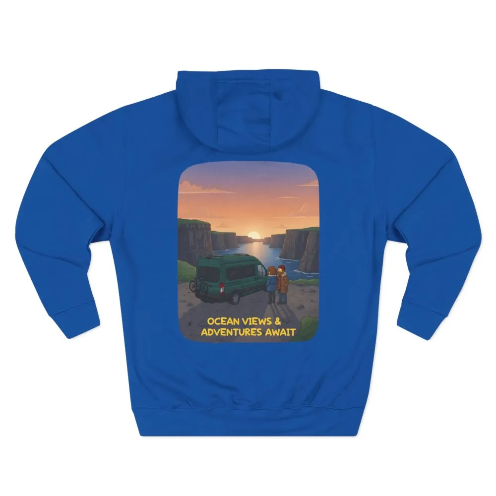 Three-Panel Fleece Hoodie - "Ocean Views-Adventures Awaits" Design Sitcom-Line