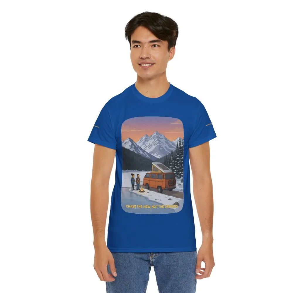 Unisex Heavy Cotton Tee — "Chase The Views-Not The Crowds" Design Sitcom-Line