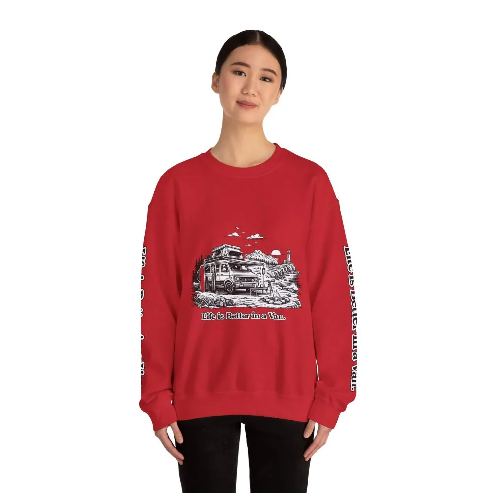 Unisex Heavy Blend™ Crewneck Sweatshirt — "Life Is Better In A Van" Design Minimal-Line