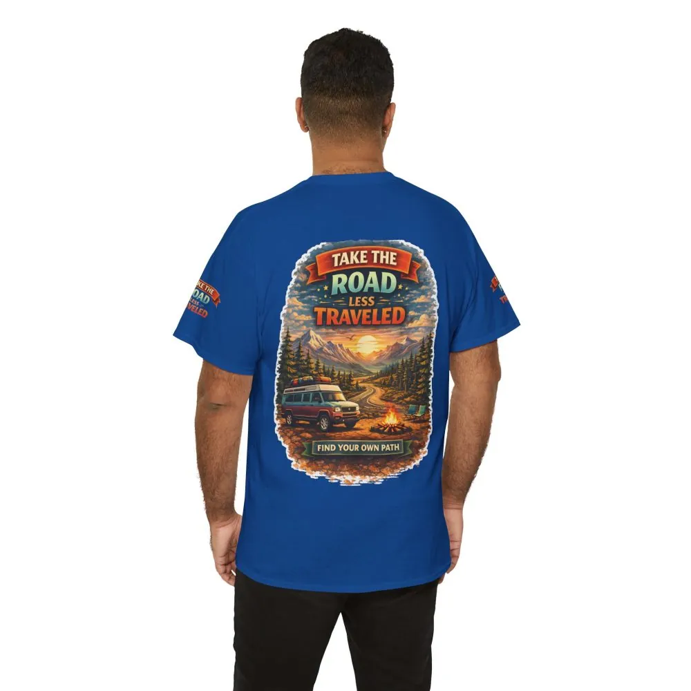 Unisex Heavy Cotton Tee — "Take The Road Less Traveled" Design Scenic-Line