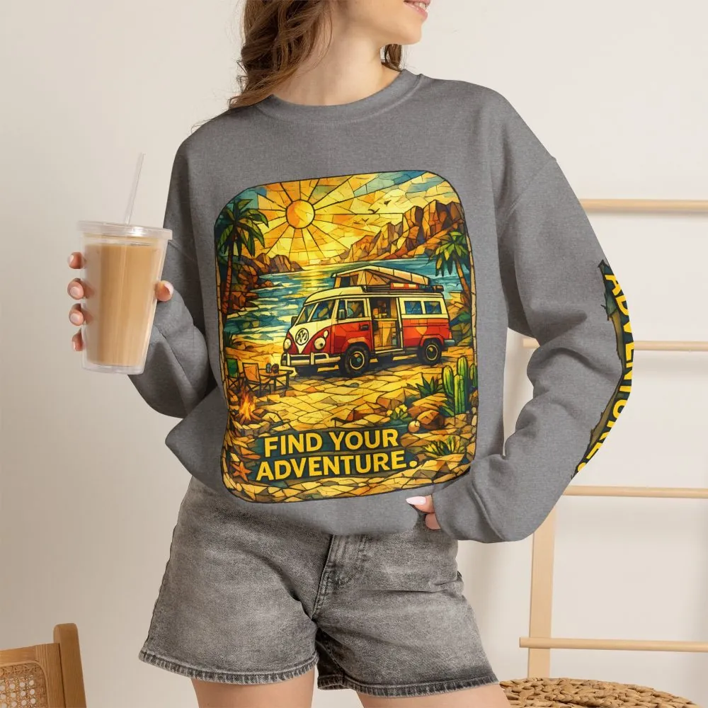 Unisex Heavy Blend™ Crewneck Sweatshirt — "Find Your Adventure" Design Cubic-Line