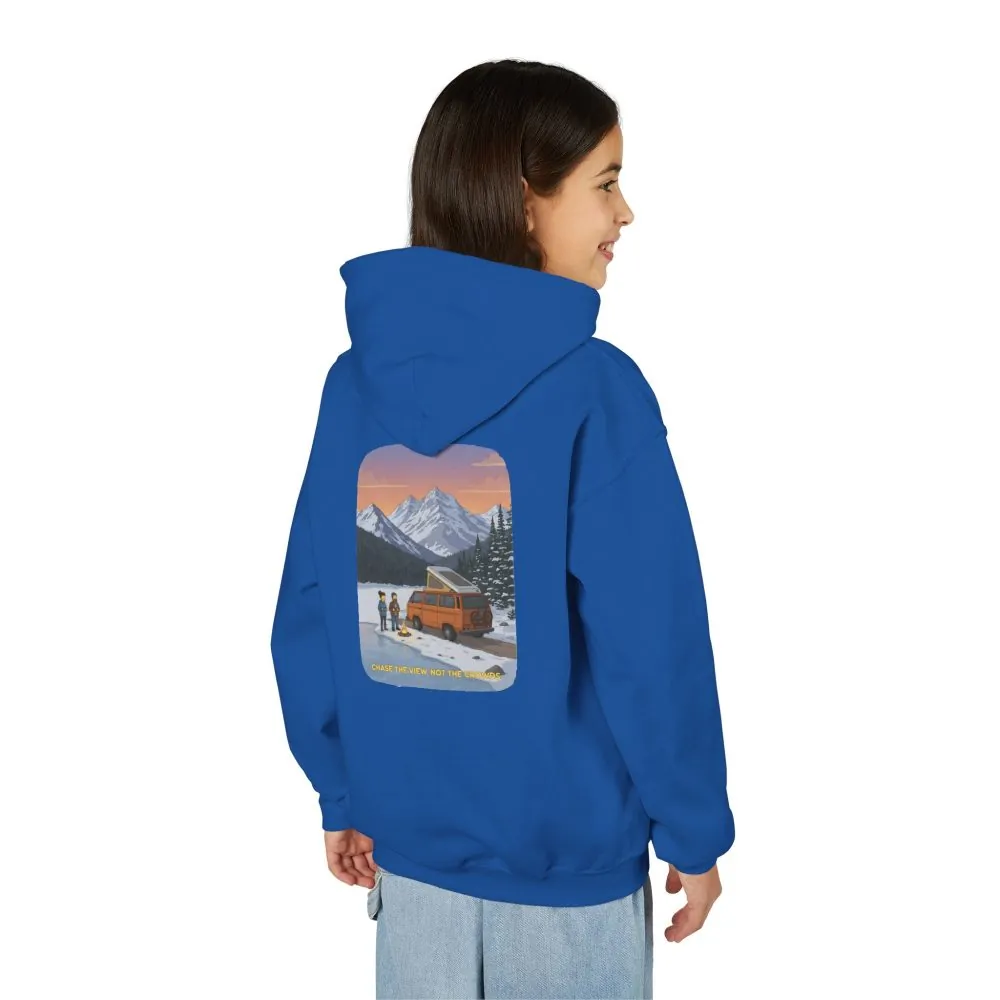 Youth Hoodie(Gildan) – "Chase The Views-Not The Crowds" (Design Sitcom-Line)