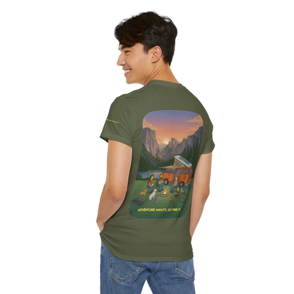 Unisex Heavy Cotton Tee — "Adventure Awaits-Go Find It" Design Sitcom-Line