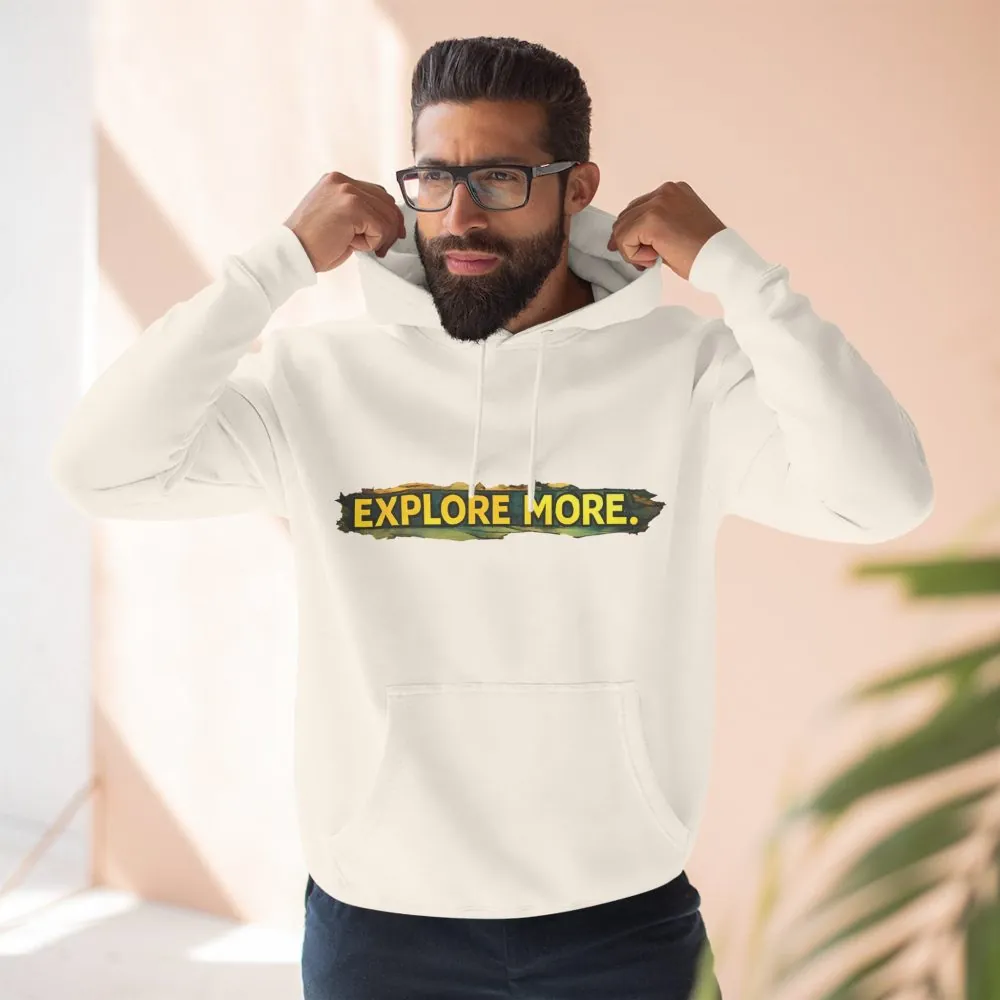 Three-Panel Fleece Hoodie - "Explore More" Design Cubic-Line
