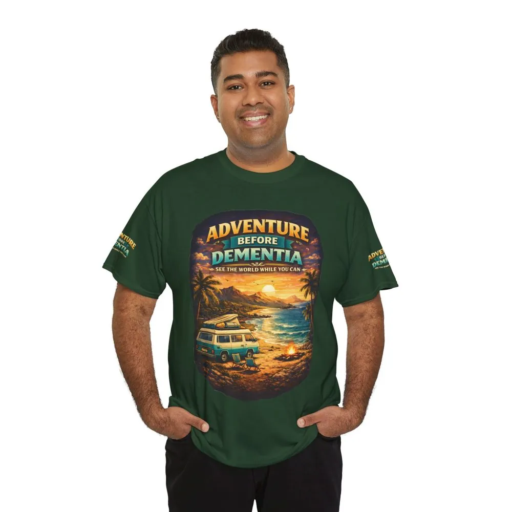 Unisex Heavy Cotton Tee — "Adventure Before Dementia" Design Scenic-Line