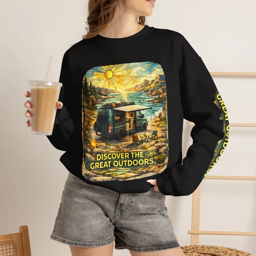 Unisex Heavy Blend™ Crewneck Sweatshirt — "Discover The Great Outdoors" Design Cubic-Line