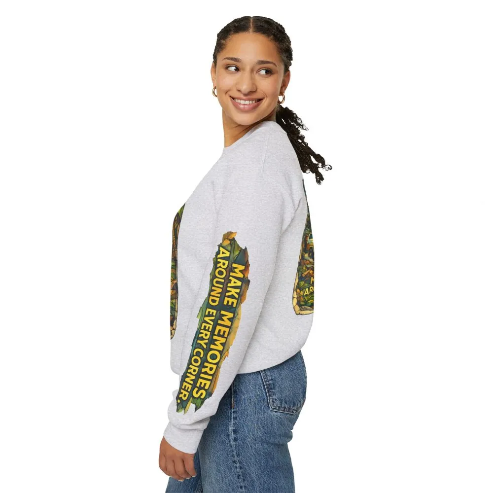1976315536086146256_2048.jpeg Unisex Heavy Blend™ Crewneck Sweatshirt — "Make Memories Around Every Corner" Design Cubic-Line
