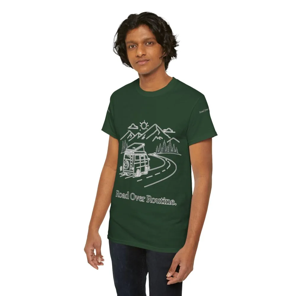 1978685667513248438_2048.jpeg Unisex Heavy Cotton Tee — "Road Over Routine" Design Minimal-Line