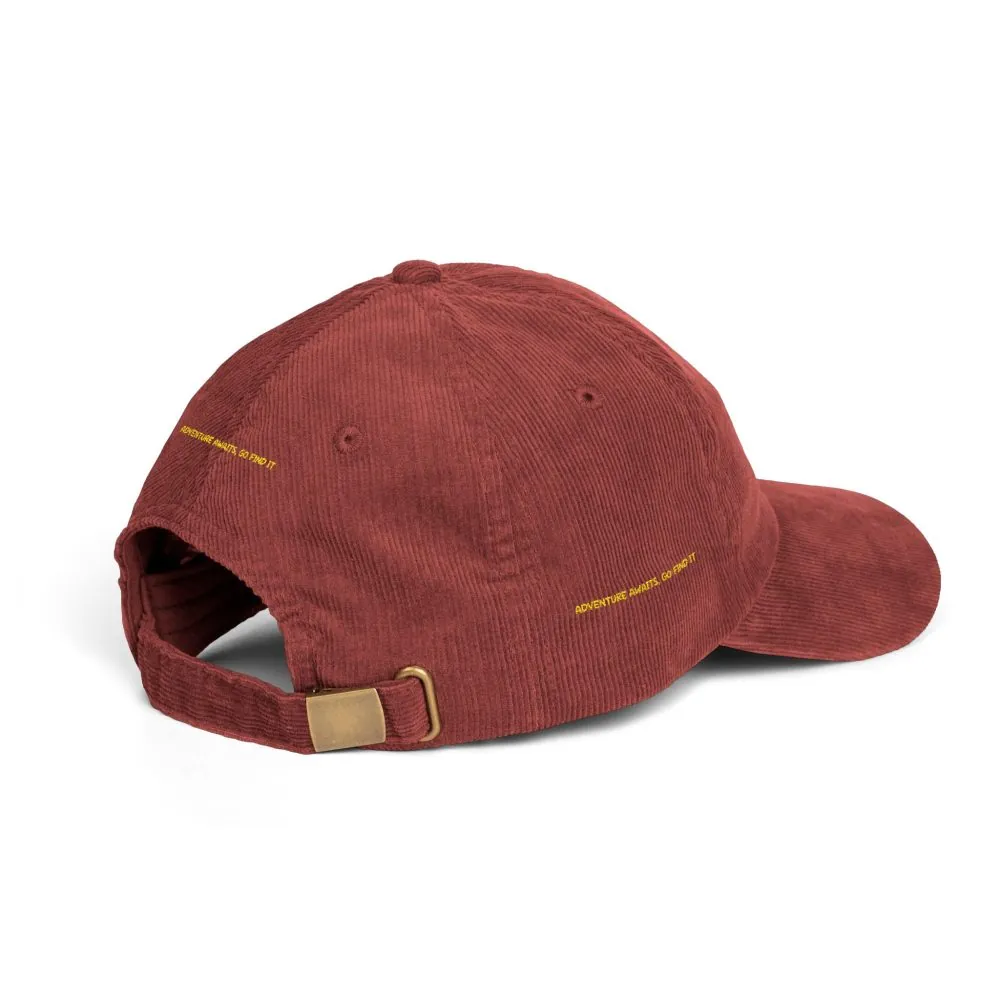 Vintage Corduroy Cap (Embroidery) — "Adventure Awaits,Go Find It" Embroidered Hat