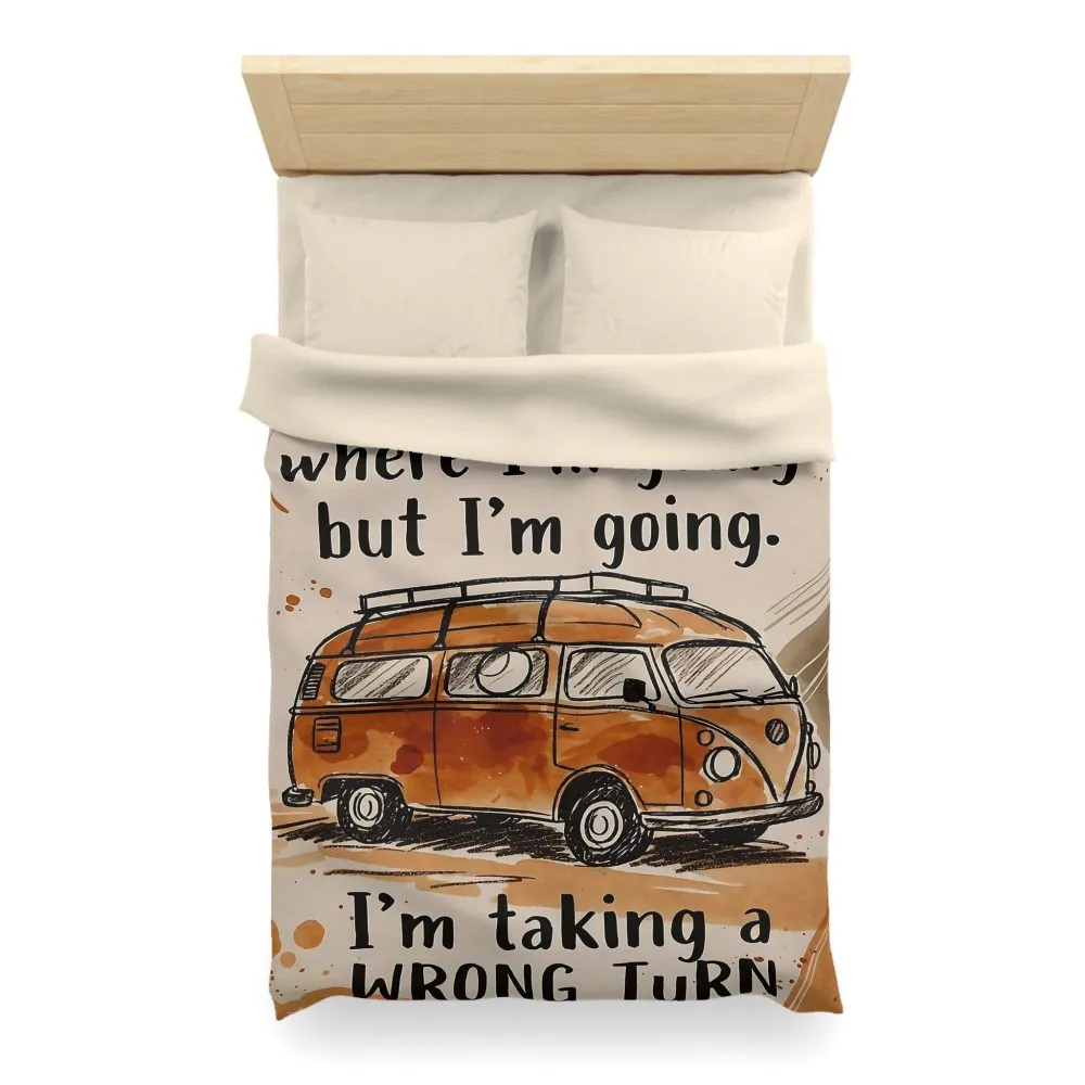 Duvet Cover - 'I Don't Know Where I'm Going' Vintage Camper Quote Microfiber Duvet