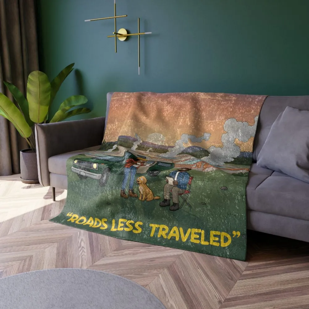 Crushed Velvet Blanket —"Roads Less Traveled" Design Sitcom-Line (Campervan)