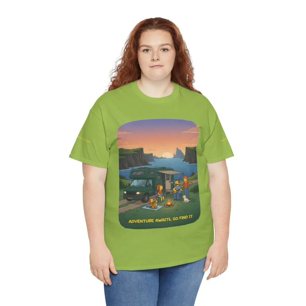 Unisex Heavy Cotton Tee — "Adventure Awaits-Go Find It" Design Sitcom-Line