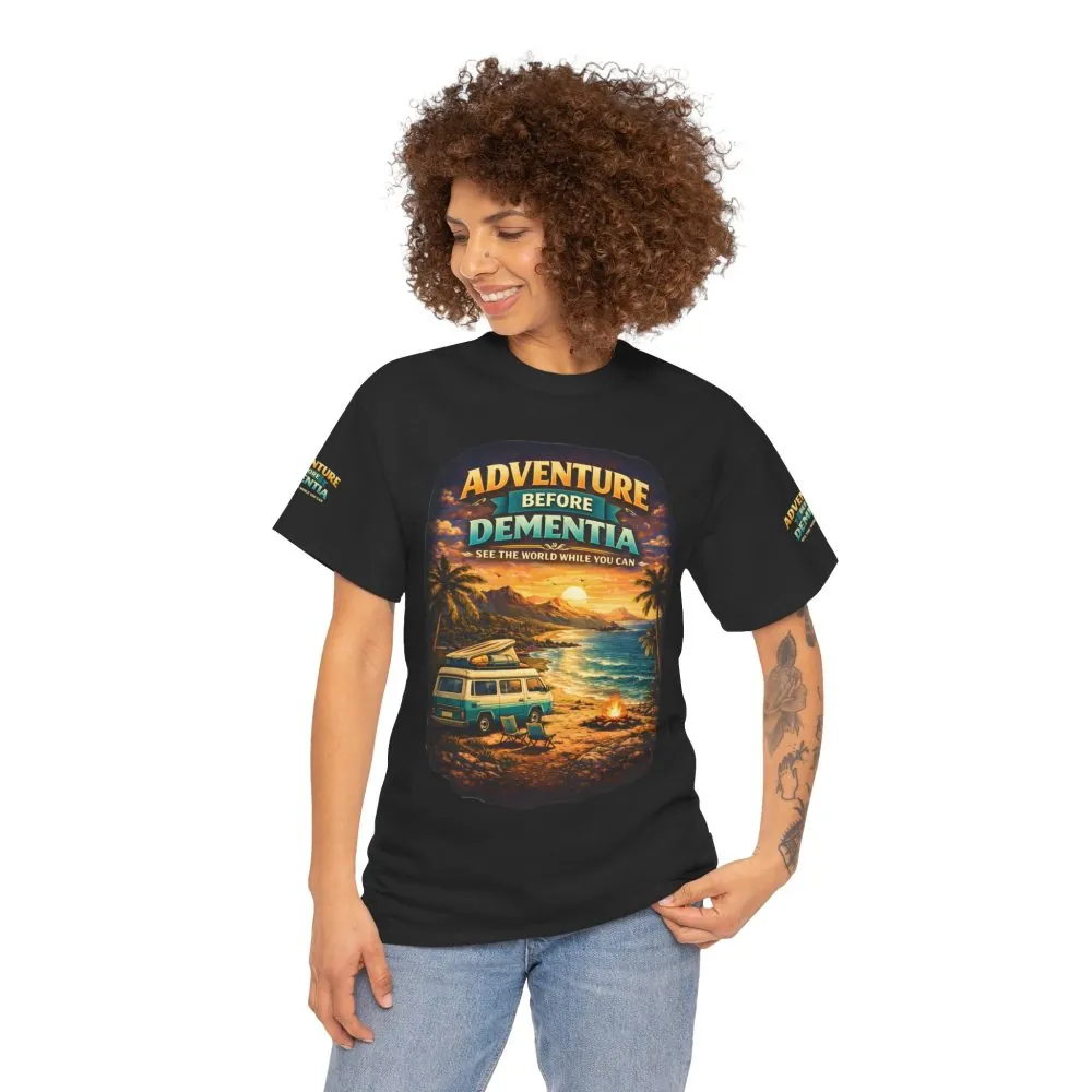 Unisex Heavy Cotton Tee — "Adventure Before Dementia" Design Scenic-Line