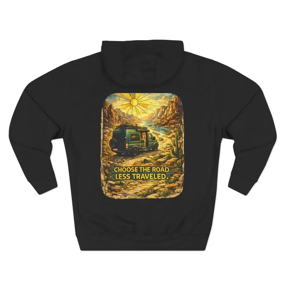 Three-Panel Fleece Hoodie - "Choose The Road Less Traveled" Design Cubic-Line