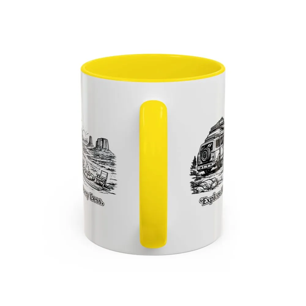 Accent Coffee Mug (11, 15oz) — "Explore More Worry Less" Design Minimal-Line