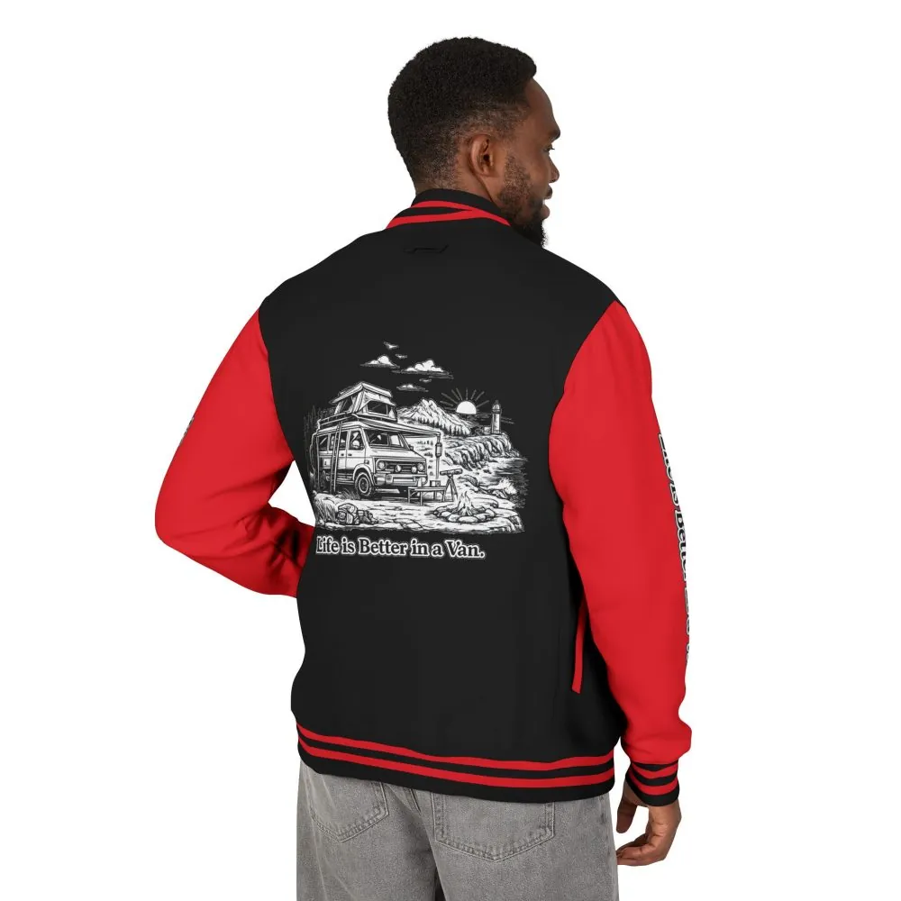 Unisex Heavyweight Letterman Jacket — "Life Is Better In A Van" Travel Varsity Coat