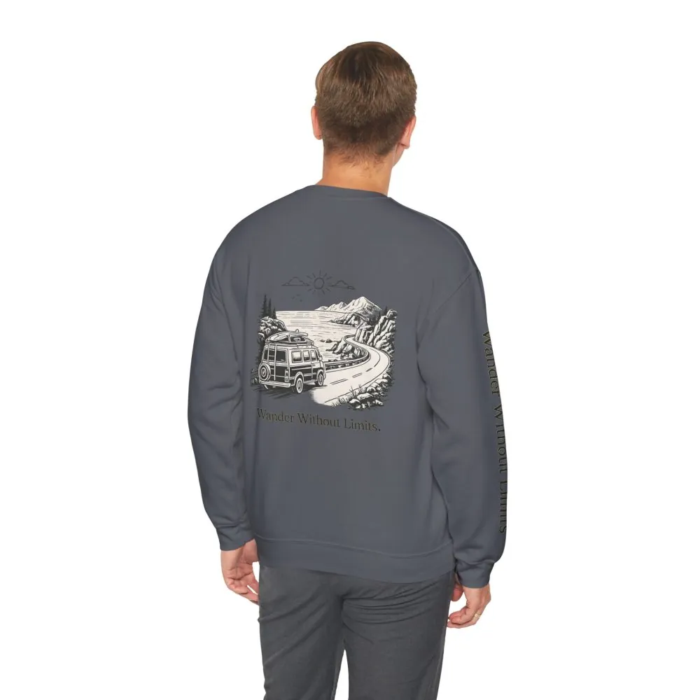Unisex Heavy Blend™ Crewneck Sweatshirt — "Wander Without Limits" Design Minimal-Line