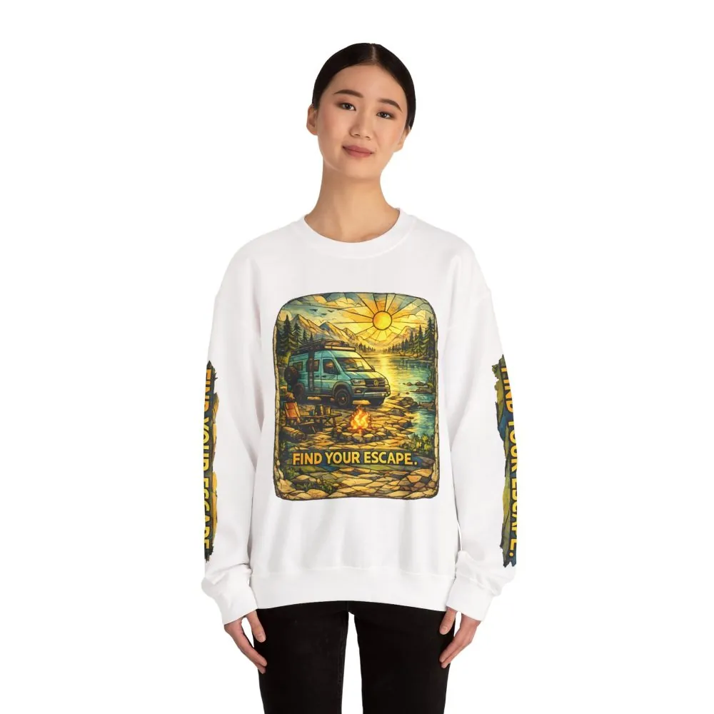 2038901461988379045_2048.jpeg Unisex Heavy Blend™ Crewneck Sweatshirt — "Find Your Escape" Design Cubic-Line