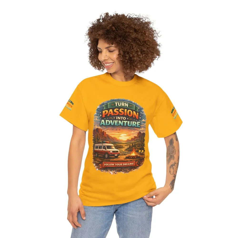 Unisex Heavy Cotton Tee — "Turn Passion Into Adventure" Design Scenic-Line