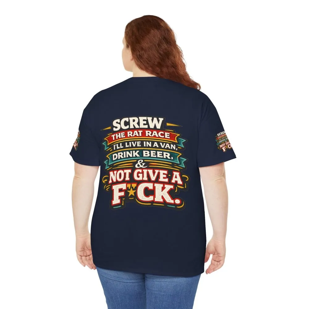 Unisex Heavy Cotton Tee — "Screw The Rat Race" Design F**K-Line