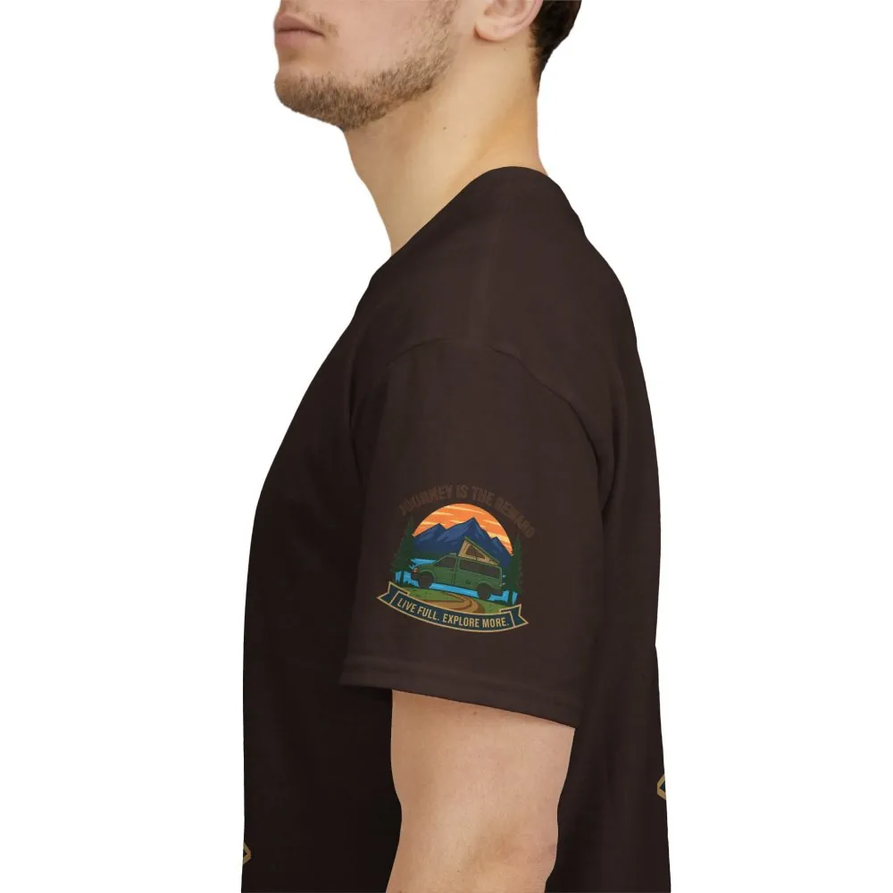 Unisex Heavy Cotton Tee  — "Journey Is The Reward Tee" Adventure Camper Van Graphic T-Shirt