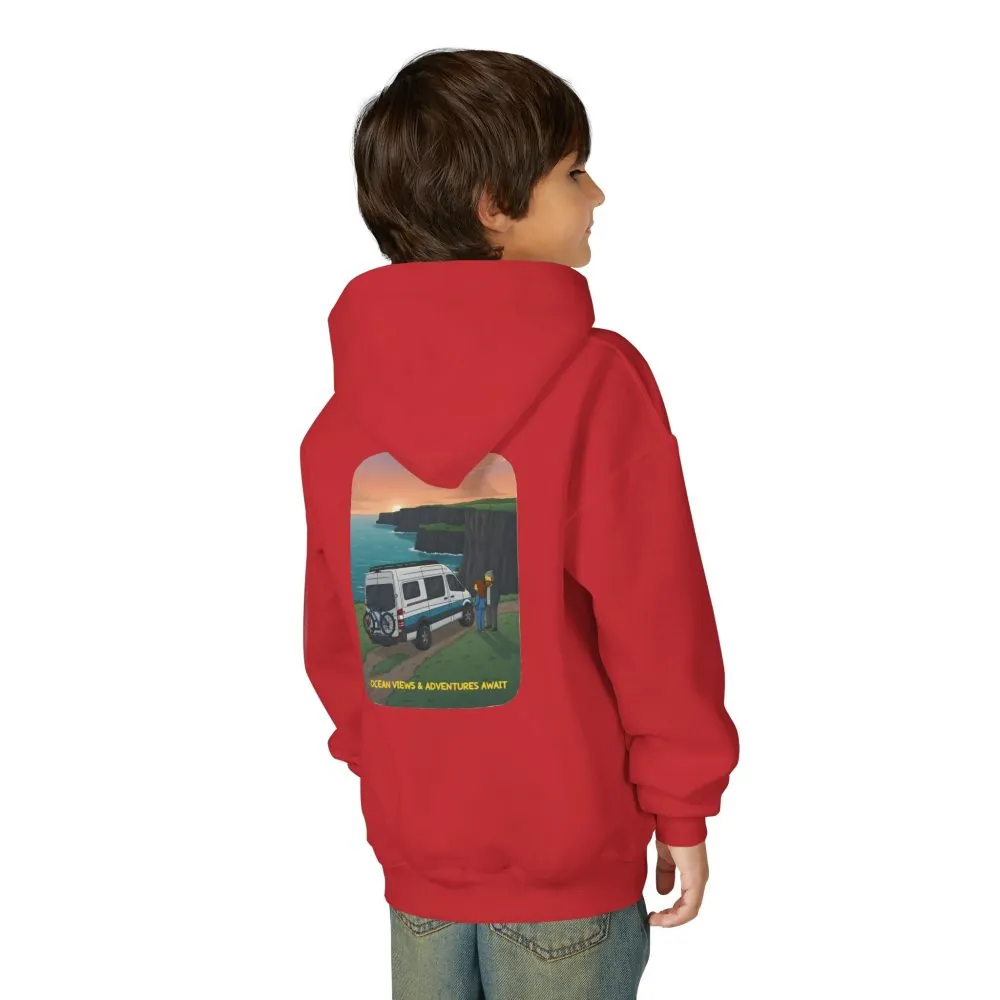 Youth Hoodie(Gildan) – "Ocean Views-Adventures Awaits" (Design Sitcom-Line)