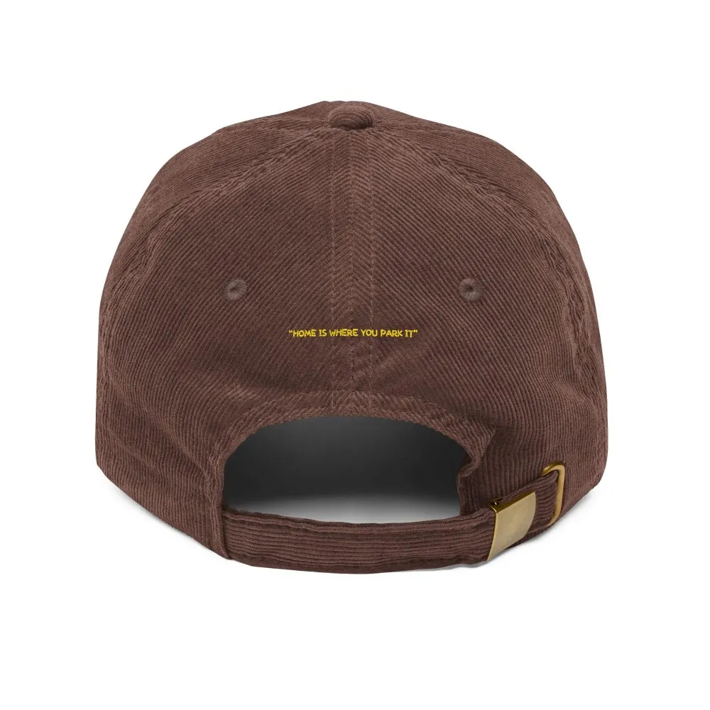 Vintage Corduroy Cap (Embroidery) — "Home Is Where You Park It" Embroidered Hat