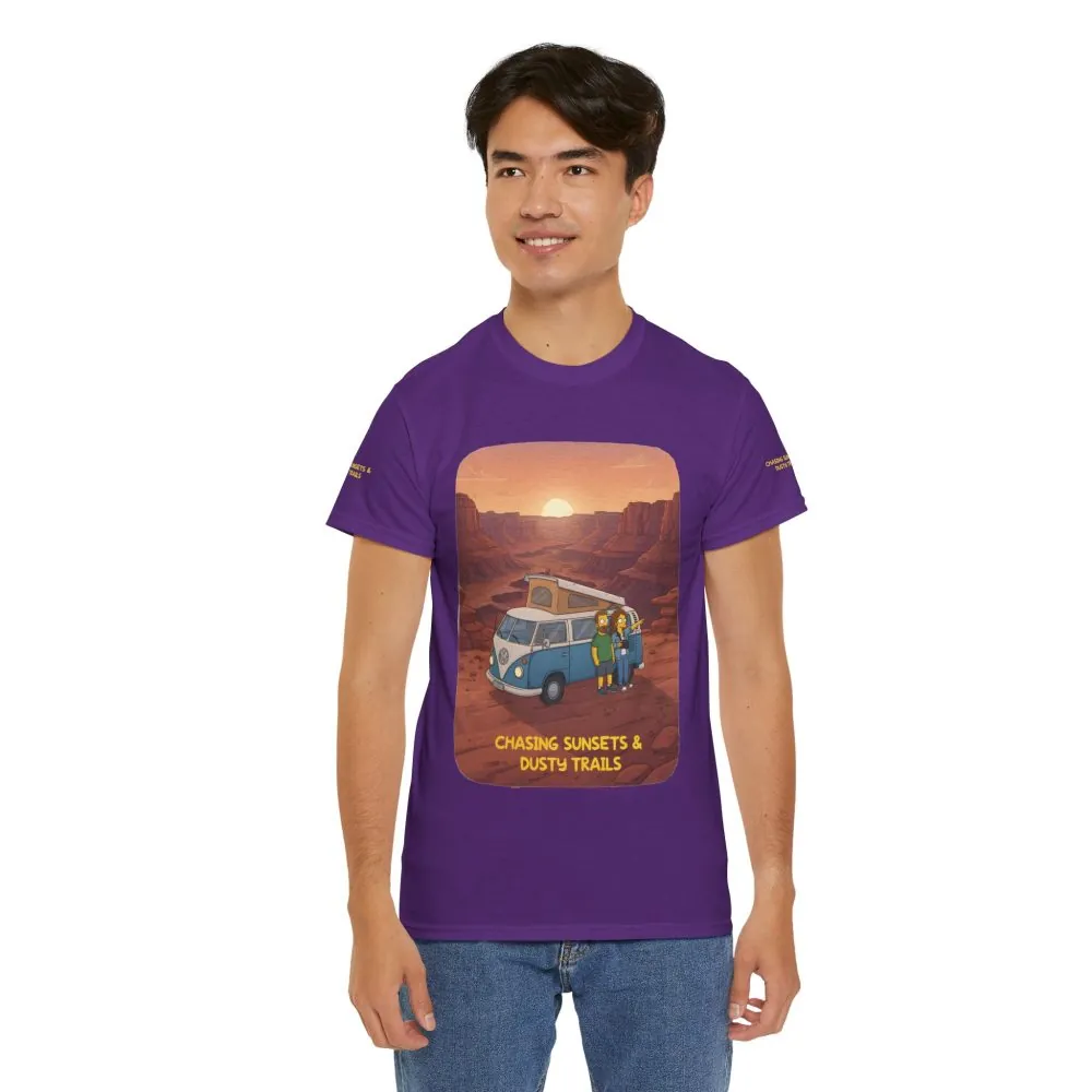 Unisex Heavy Cotton Tee — "Chasing Sunsets And Dusty Trails" Design Sitcom-Line