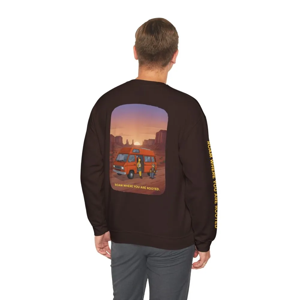 Unisex Heavy Blend™ Crewneck Sweatshirt — "Roam Where You Are Rooted" Design Sitcom-Line