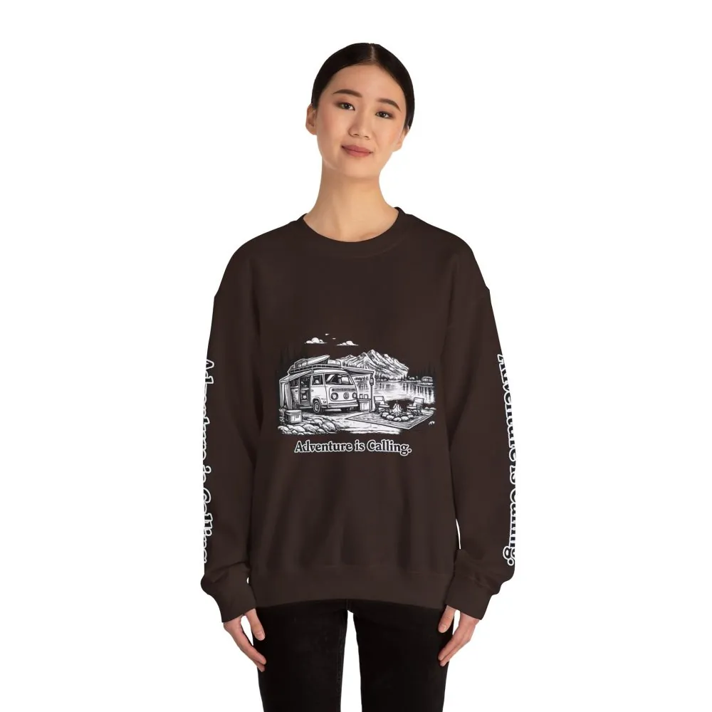 Unisex Heavy Blend™ Crewneck Sweatshirt — "Adventure Is Calling" Design Minimal-Line
