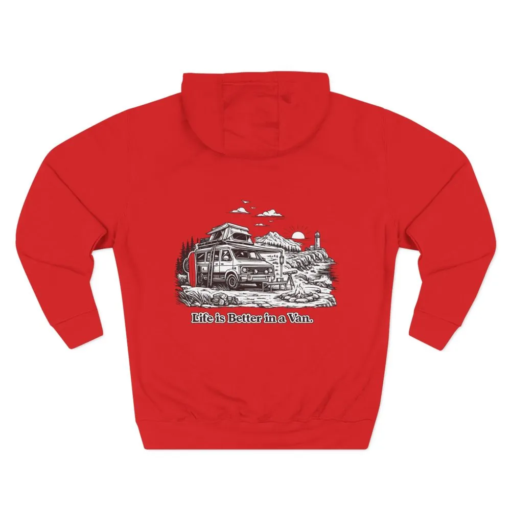 2086752352136443914_2048.jpeg Three-Panel Fleece Hoodie - "Life Is Better In A Van" Design Minimal-Line