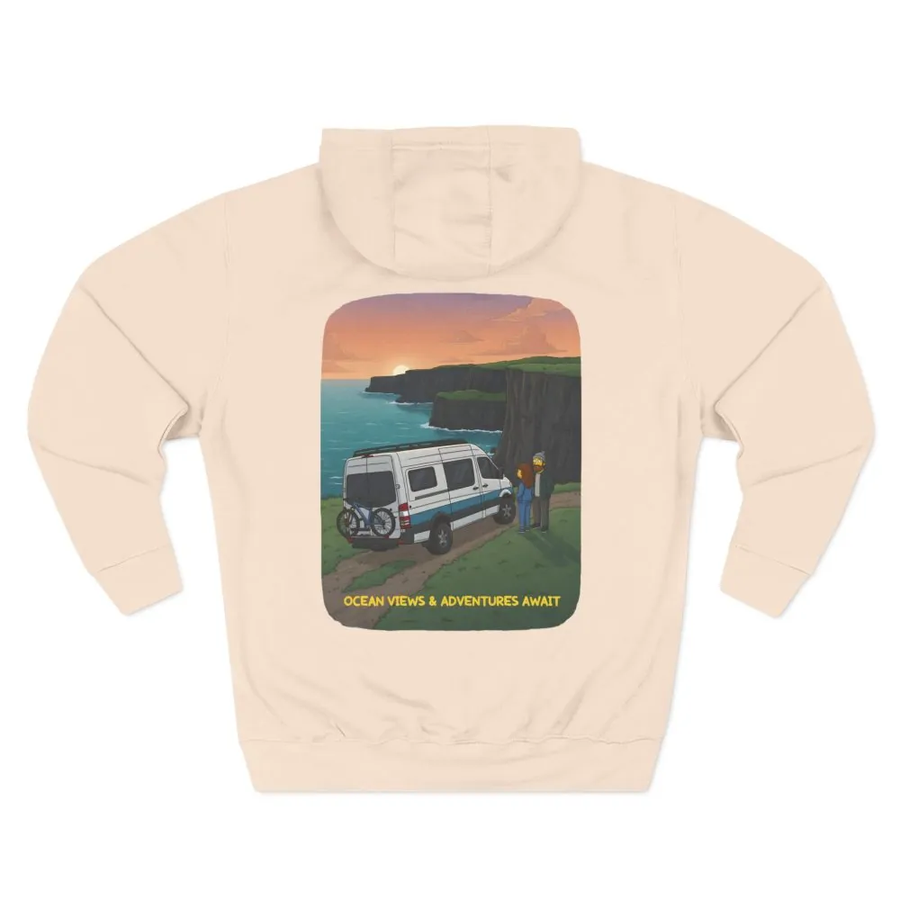 Three-Panel Fleece Hoodie - "Ocean Views-Adventures Awaits" Design Sitcom-Line