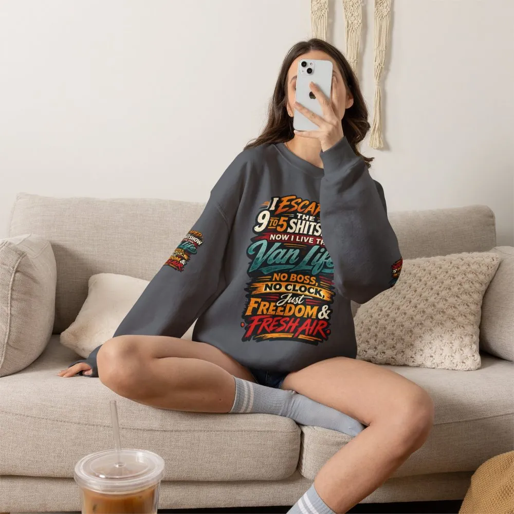 Unisex Heavy Blend™ Crewneck Sweatshirt — "I Escaped The 9 To 5" Design F**K-Line