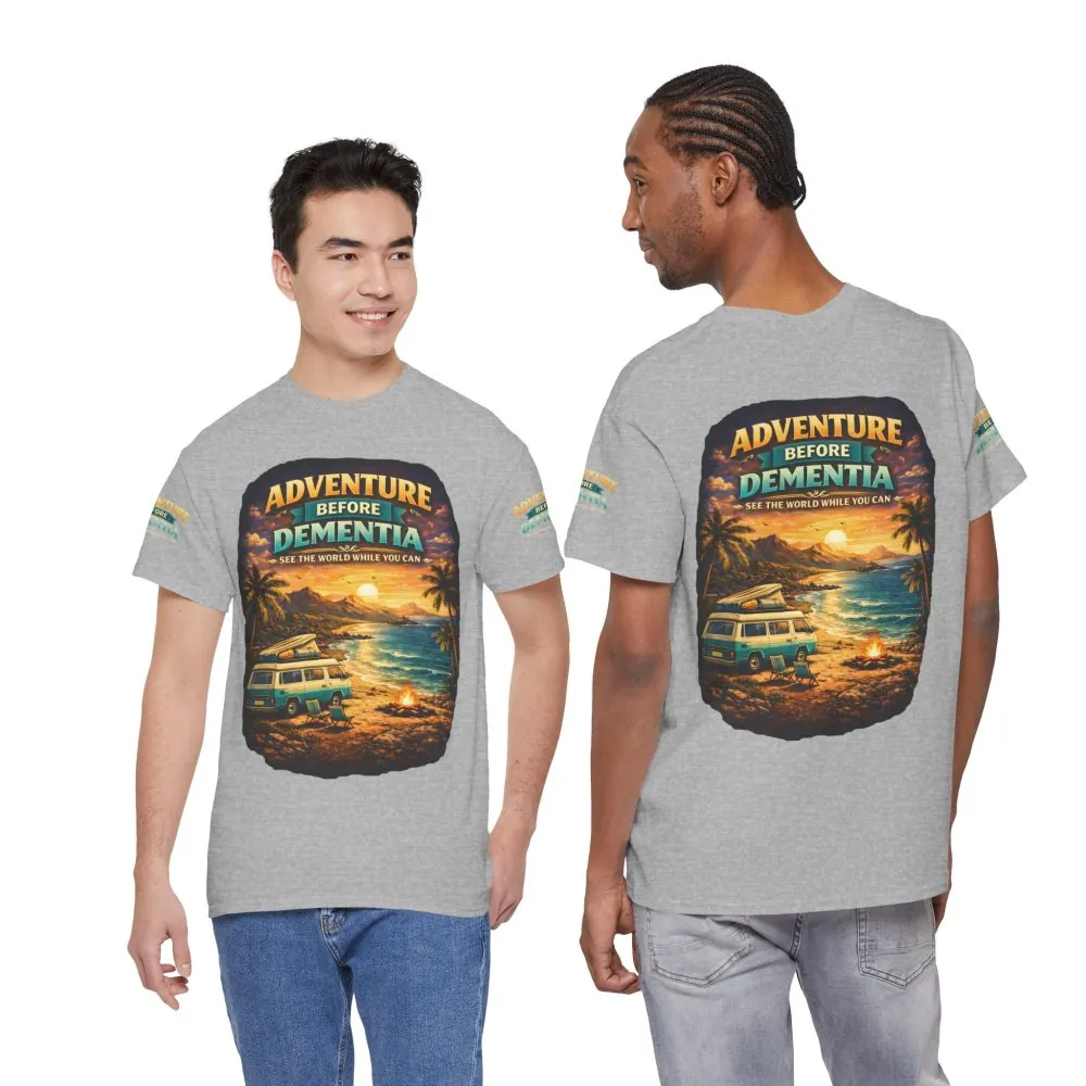 Unisex Heavy Cotton Tee — "Adventure Before Dementia" Design Scenic-Line